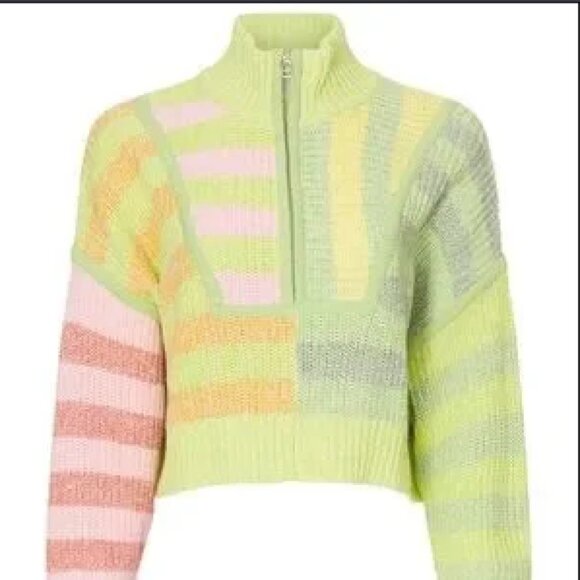 STAUD Hampton Cropped Striped Ribbed cotton-blend sweater - pastel - Size Medium - Picture 1 of 3